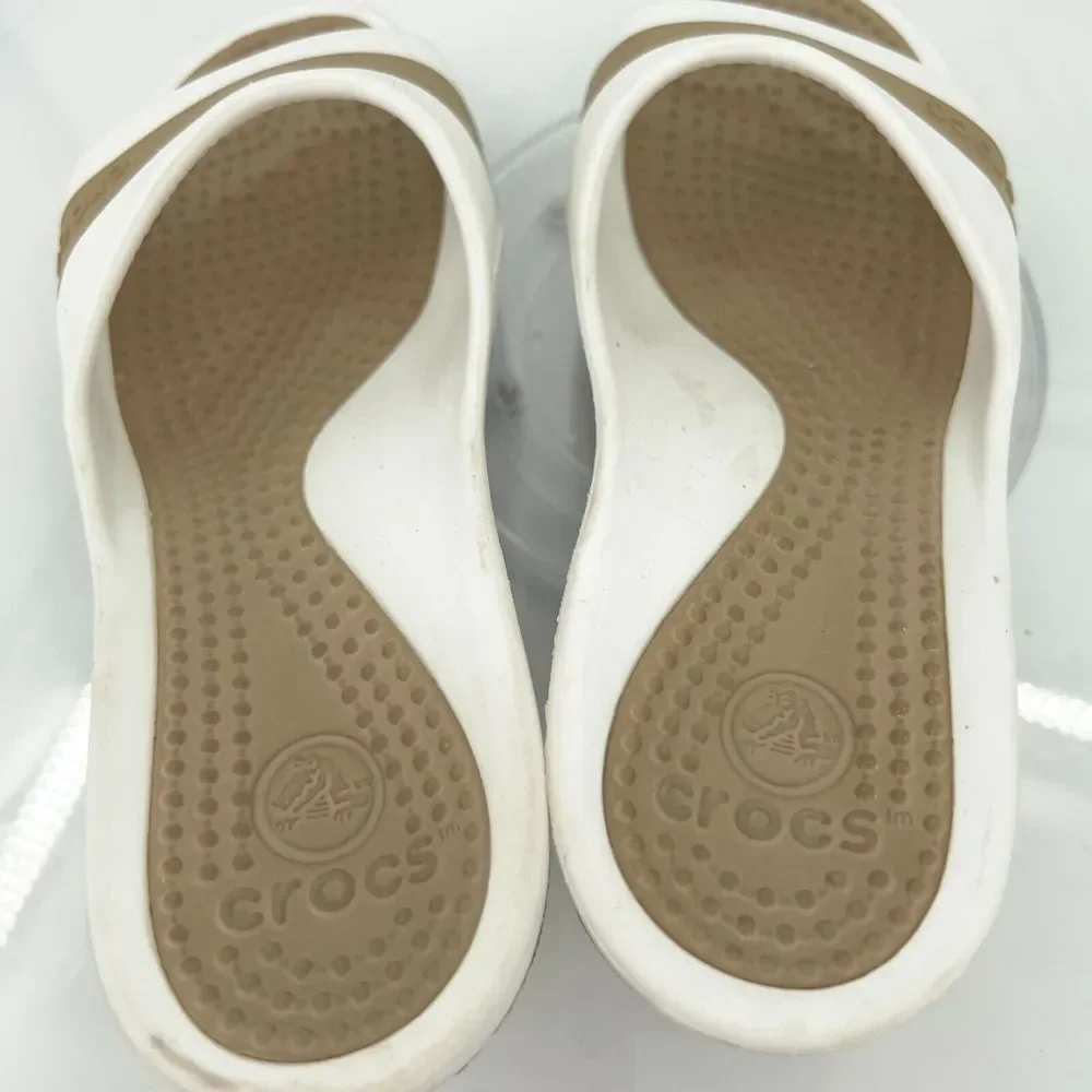 Crocs Sassari Slide Sandal Women's Size 7 Brown White Rubber Slip On Shoes - Picture 13 of 14